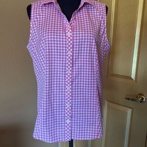 Talbots Sleeveless Pink Gingham Button-Down Top